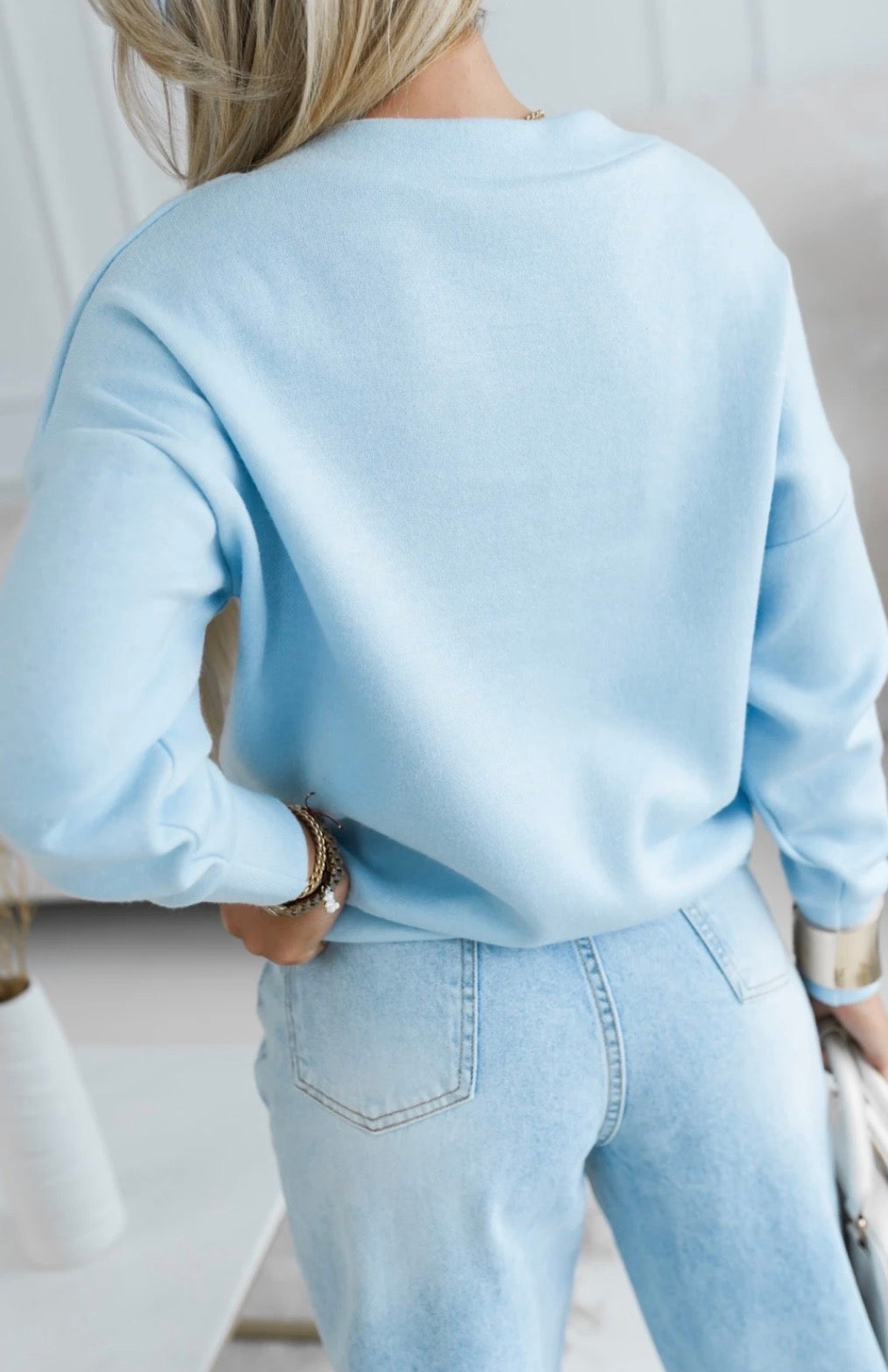 Soft V-Neck Sweater – Powder Blue