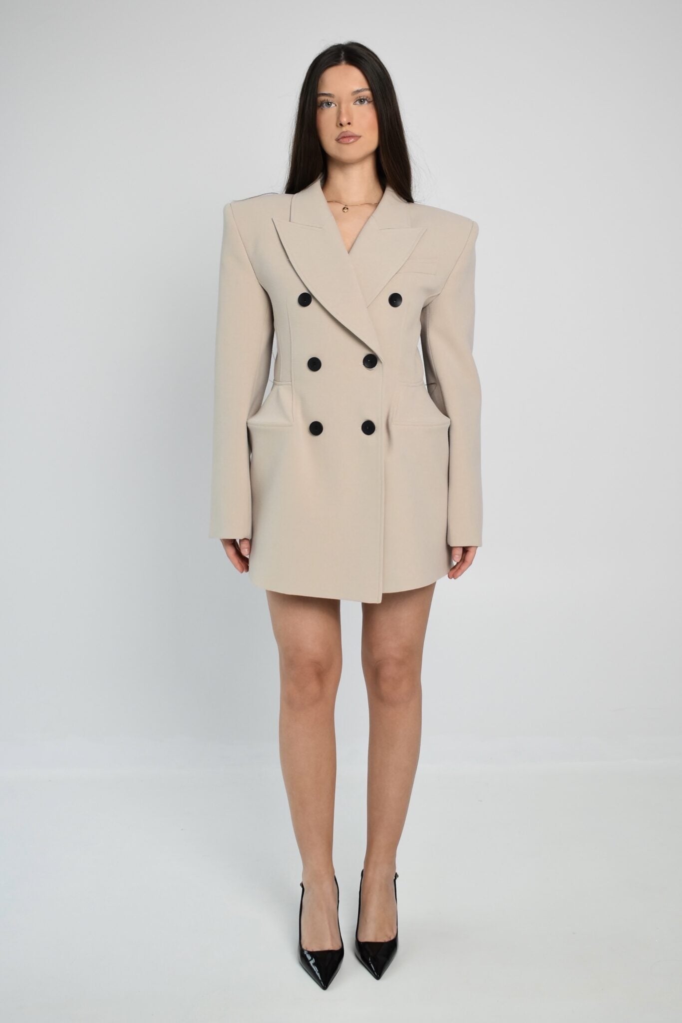 Hourglass Blazer Dress – Beige