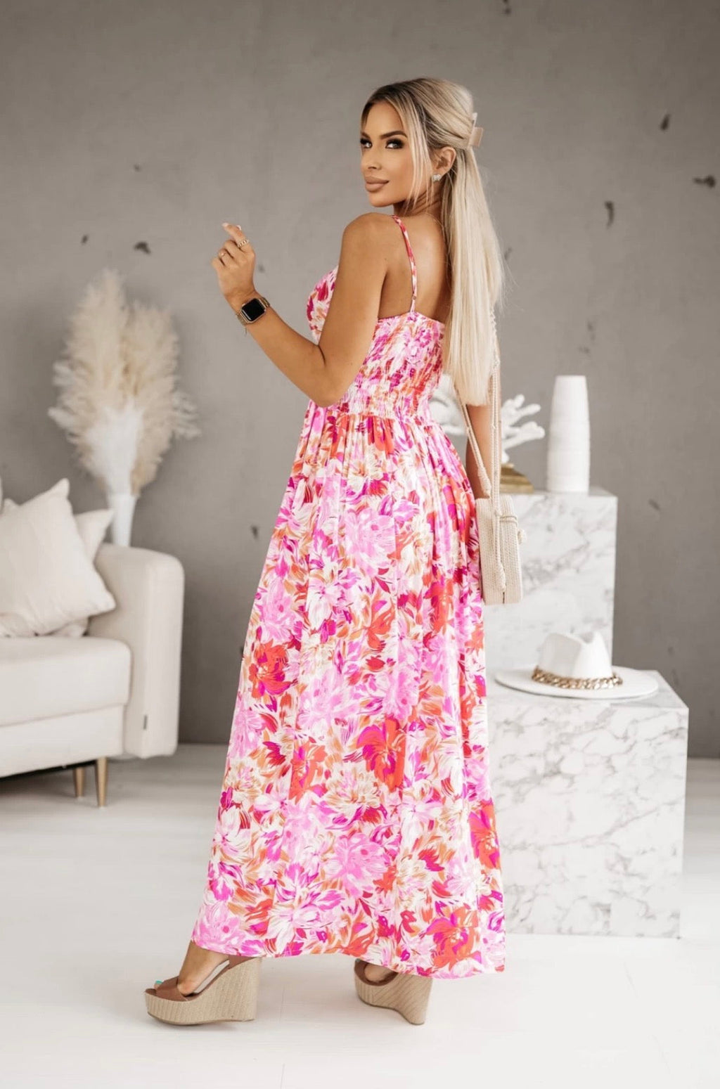 Mirevia Dress - Pink Floral Long